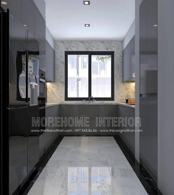 Với không gian bếp nhỏ, mẫu tủ bếp chữ U gỗ công nghiệp acrylic màu xám là lựa chọn tốt nhất, đặc biệt phù hợp với các căn hộ chung cư, biệt thự, nhà phố.